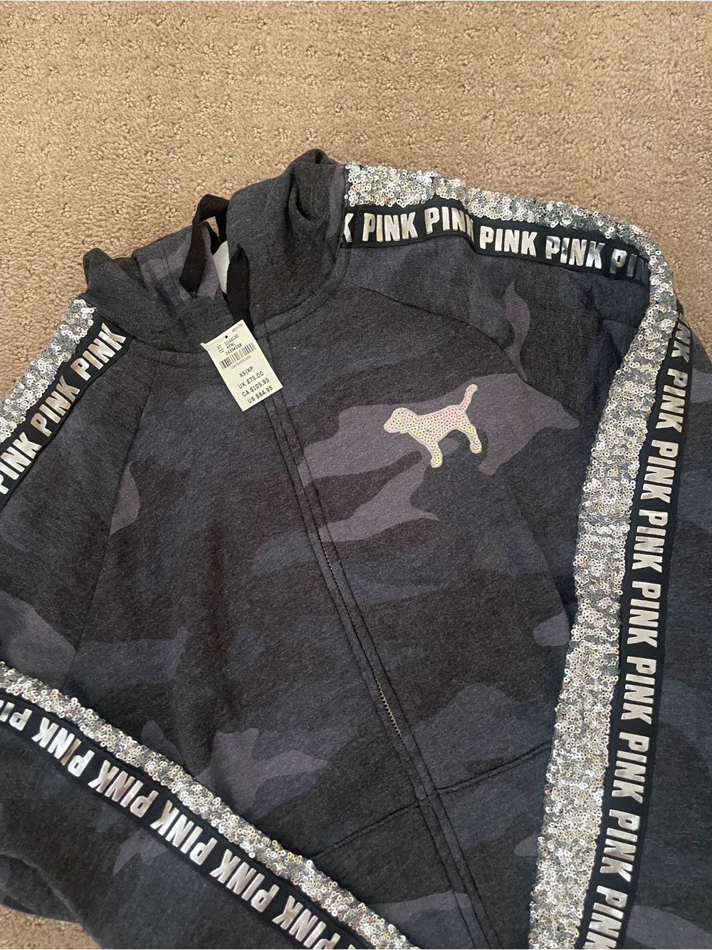 PINK Victoria's Secret Charcoal Camo Skinny Jogs Set with Logo Tape - Picture 3 of 5